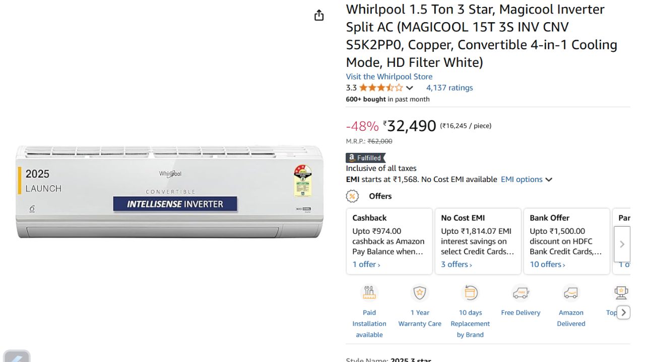 Air Conditioner With 1.5 Ton Capacity