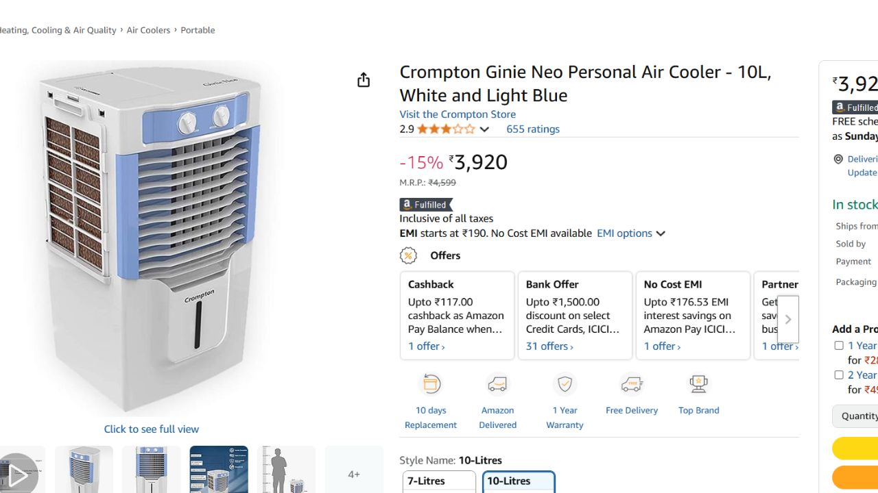 Air Cooler Under 4000 Rupees