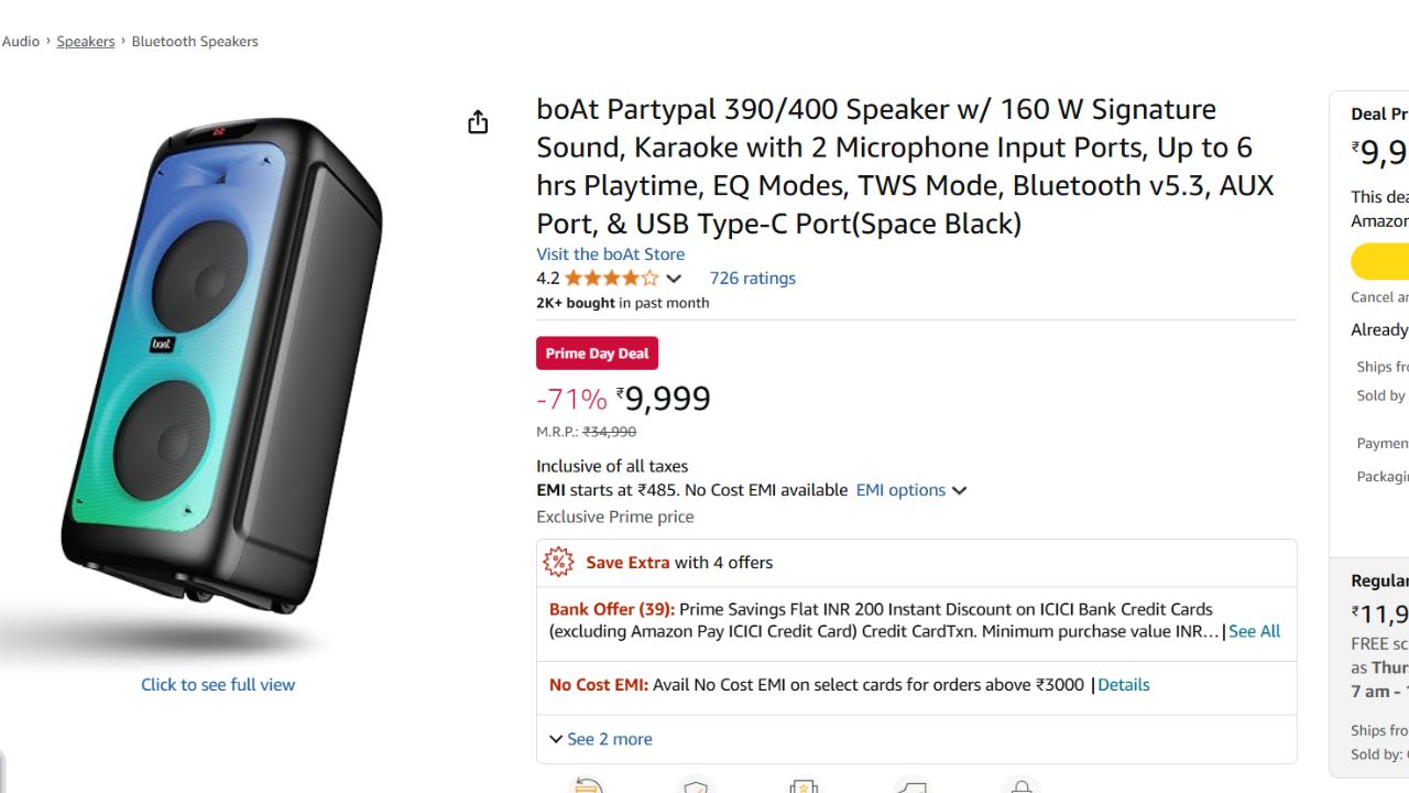 Amazon Prime Day Sale Party Speaker Deal