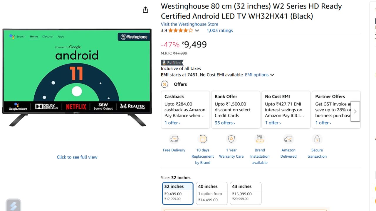 LED TV Under Rupees 9500
