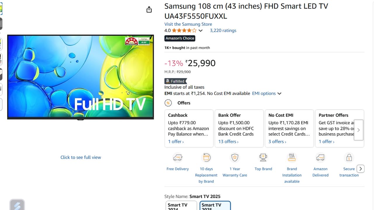 Sony And Samsung Smart TV Under Rupees 25000