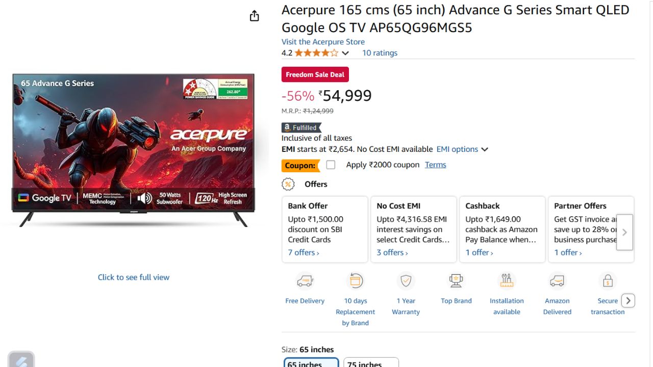Sony Samsung 65 Inch Smart TV