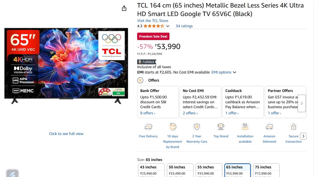 Sony Samsung 65 Inch Smart TV