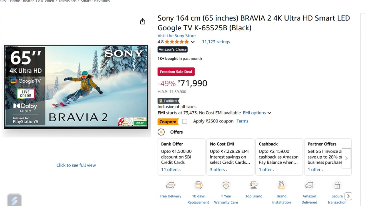 Sony Samsung 65 Inch Smart TV