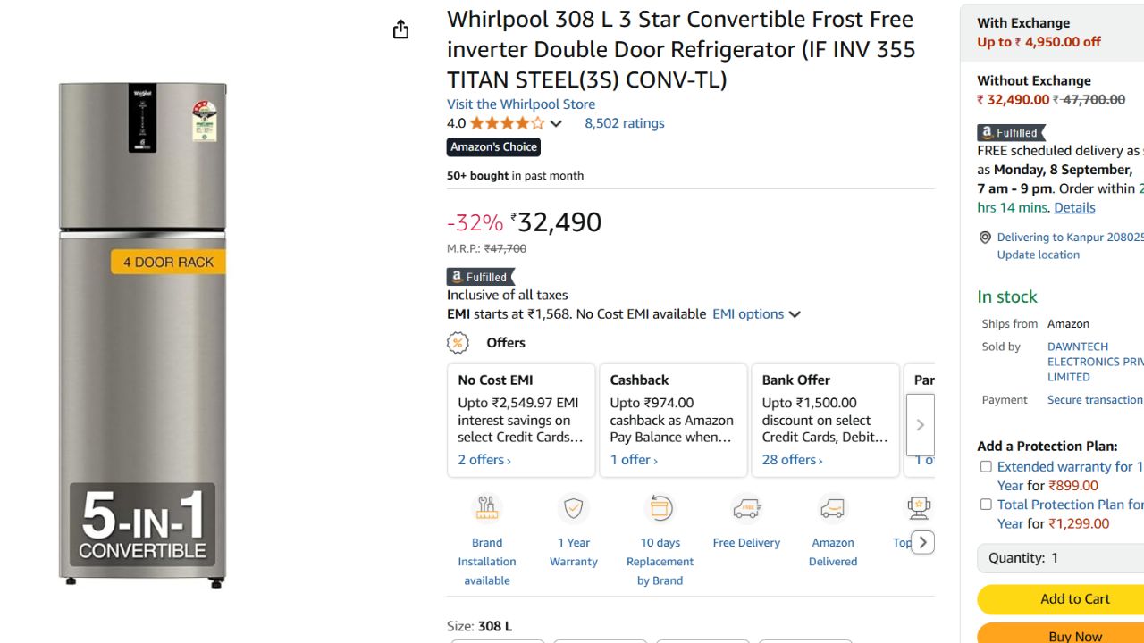 3 Star Double Door Fridge